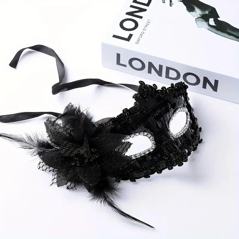 Elegant Flower Design Mask, 1 Count Lace Mask with Feather Decor, Party Mask for Women & Girls, Party Accessories, Twilight Masquerade, Halloween