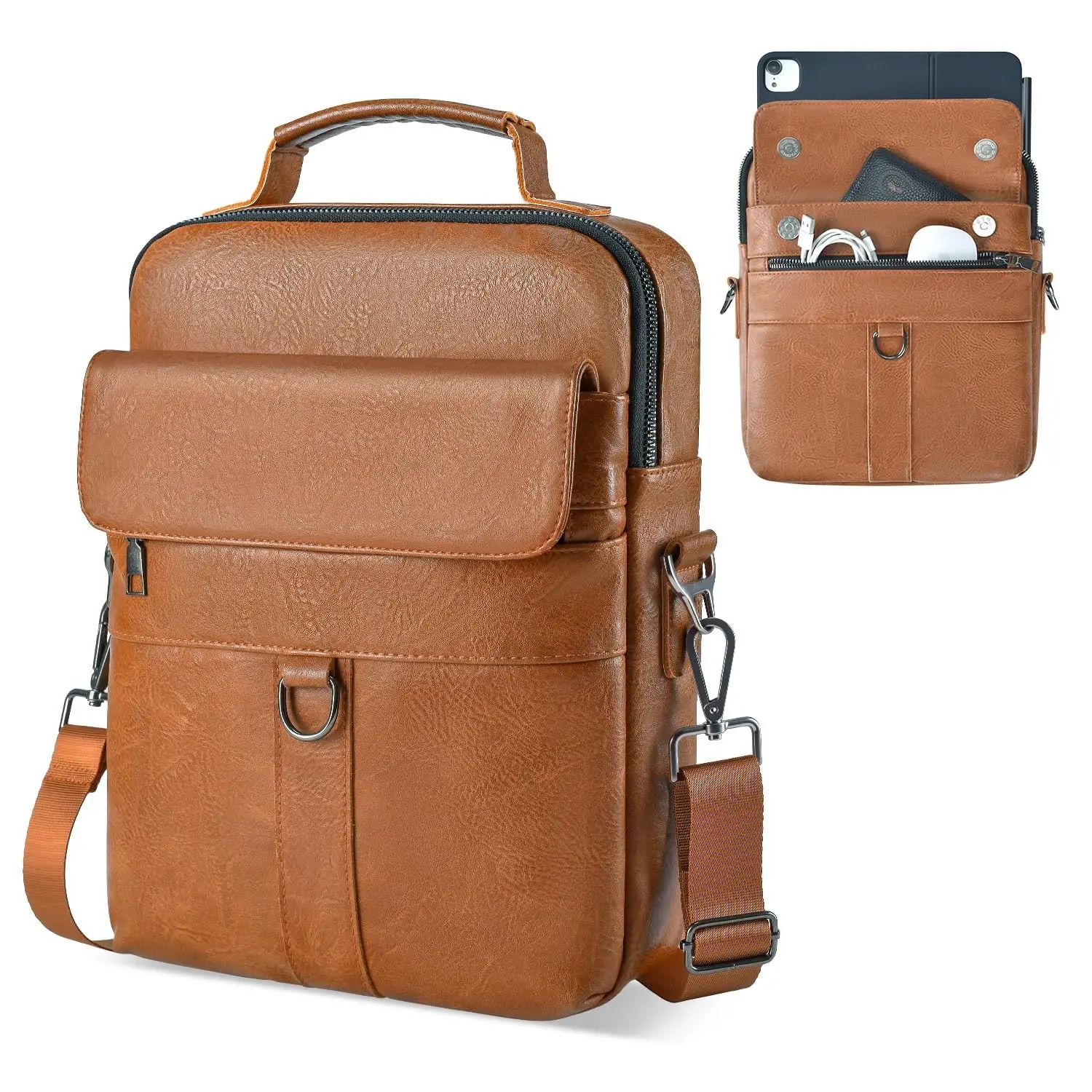 Laptop Leather Sleeve, Protective Portable Bag for 10/11.6/13.6/14.1 Inch Laptops, Shoulder Travel Bag with Handle and Accessories Pocket