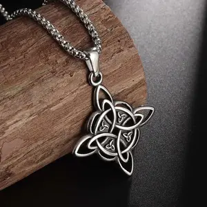 Mystical Witch Cross Knot Amulet Necklace for Men and Women, Metal Coated Artificial Gemstone Pendant Jewelry for Daily Wear Casual Outfit and Minimalist All Match Accessory Gift