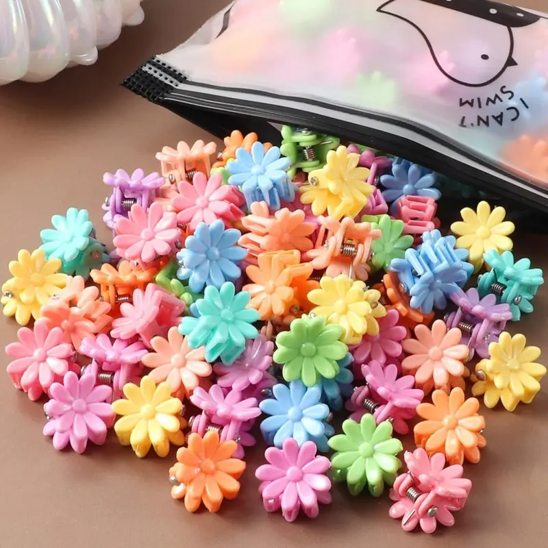 Daisy Hair Clips for Kids, Multicolor Floral Hair Accessories for Girls, Soft Plastic Clips for Braids and Ponytails, Cute Style, Flower Hair Accessories