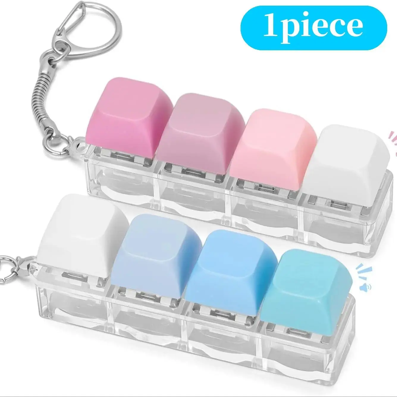 4-in-1 Dual Function Synthetic Keychain Stress Reliever, Compact Portable Bag Accessory for Adults with Silent/Loud Buttons, Sensory Tool for Anxiety Relief, Clip-On, 4-In-1 Dual Sound Fidget Clicker Keychain, Portable Design, Sturdy Materials