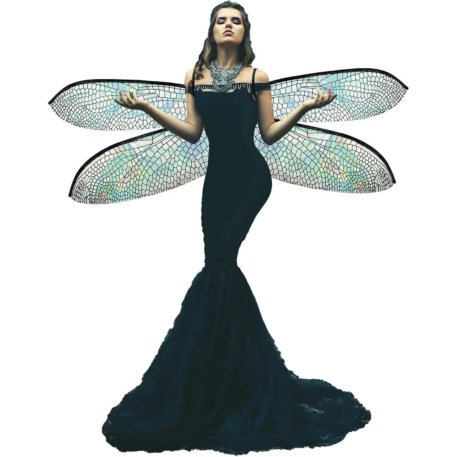Iridescent Shimmery Dragonfly Wings for Adults - Large Halloween Fairy Wings, Cosplay Costume Accessory, Festival Party Favor(Gift)