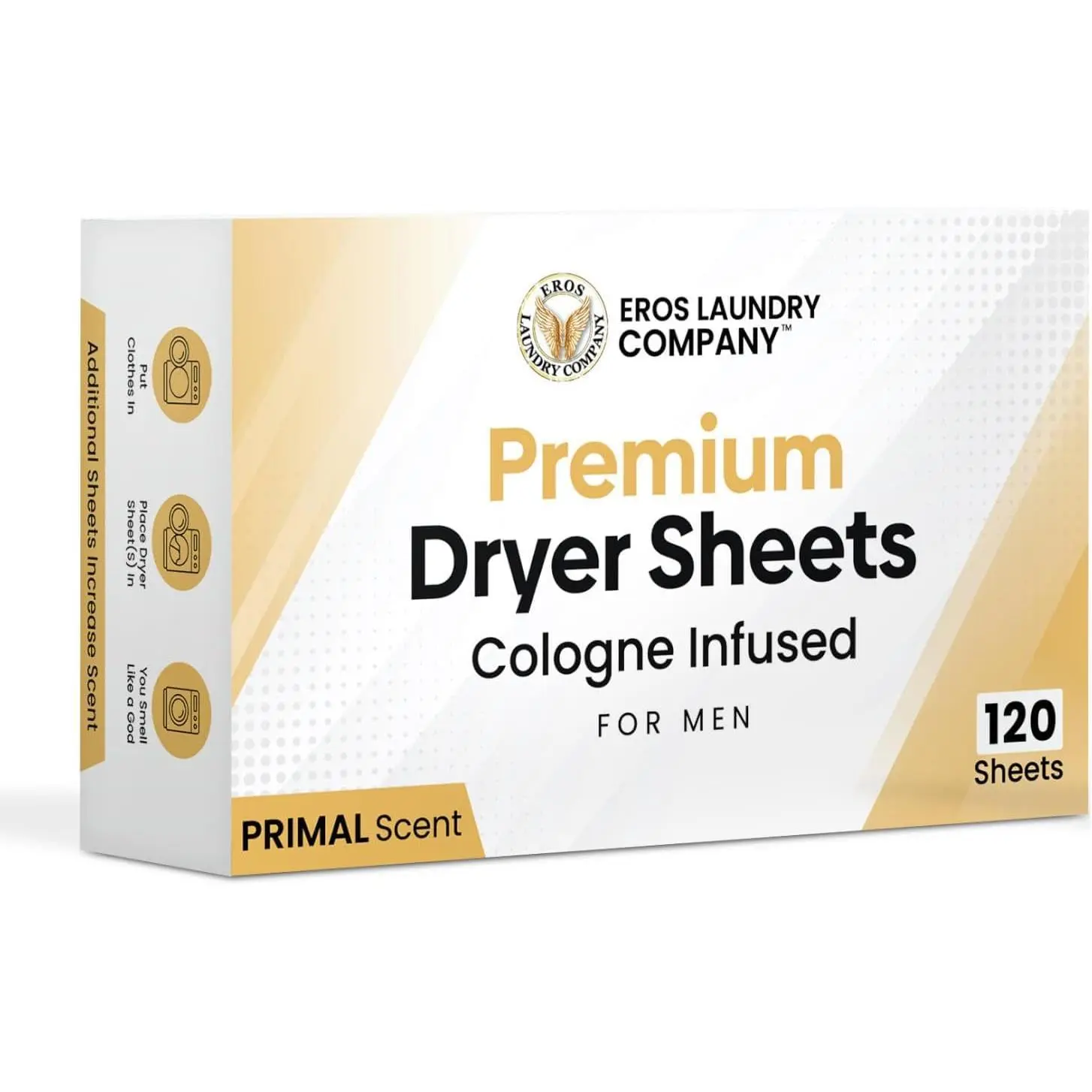 Premium Dryer Sheets, Cologne-Infused Primal Scent, Prop 65 Safe, 120 Sheets