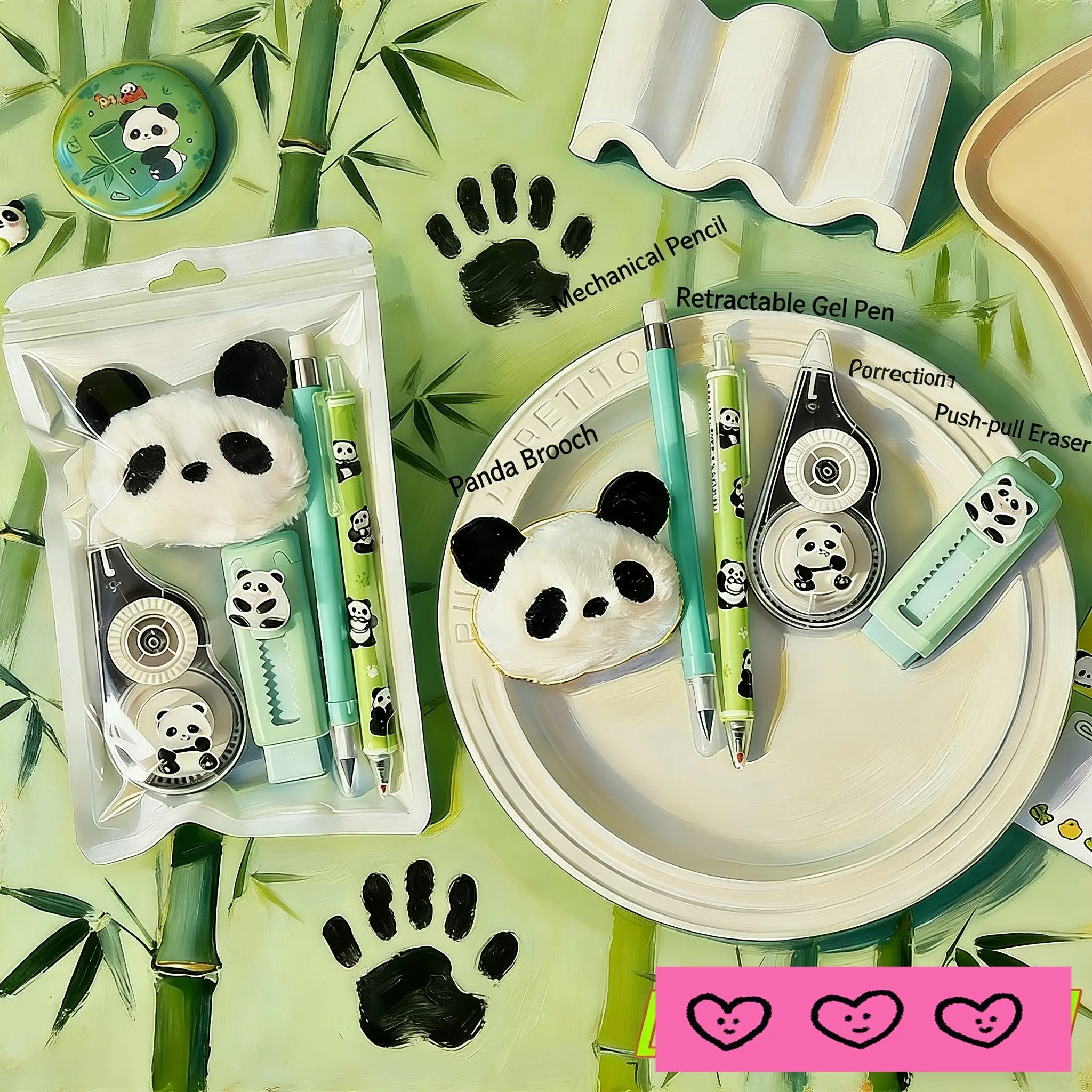 Cute Stationery Set, Multifunctional Pen Set Includes Pencil, Gel Pen, Eraser, Cartoon Panda Figure, Suitable for Boys and Girls, School Supplies