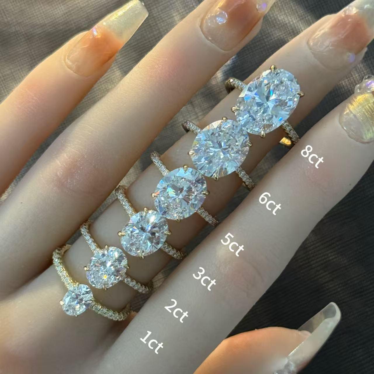 Oval Cut 2.0CT-8.0CT D VVS1 Color Lab-Created Moissanite Ring S925 Sterling Silver 18K Gold Plated for Women Engagement Wedding Luxury Gift, 5 Carat Solitaire Ring, 6 Carat Diamond Ring, Light Luxury Fashion High-end Niche Birthday Gift for Ladies