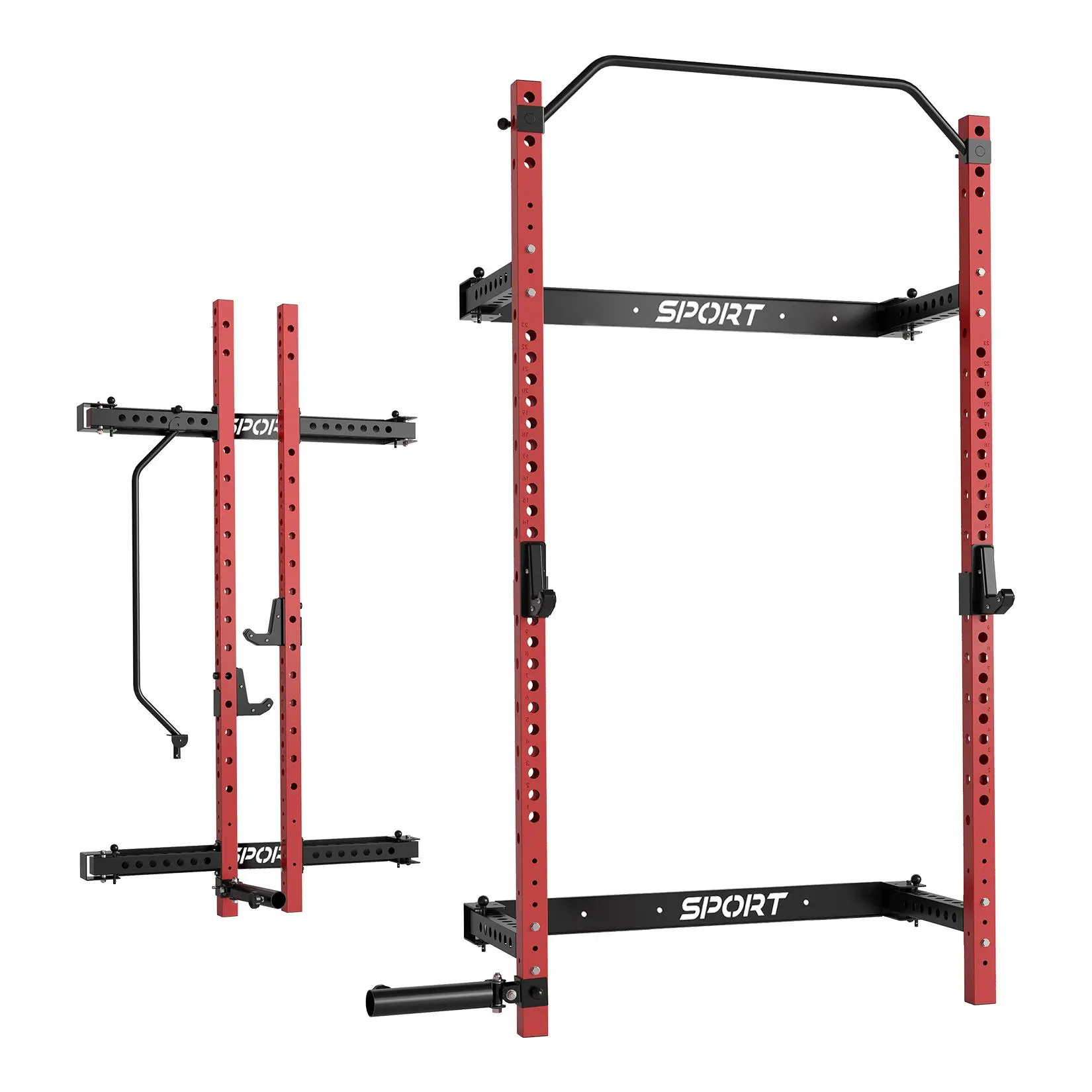 1000lbs Heavy Duty Folding Squat Rack, Wall Mounted Power Rack for Garage Gym, Professional 2.36"x2.36" Steel Squat Stand with 360° Landmine & Pull Up Bar, Collapsible Space-Saving Design, Ultimate Home Gym Weightlifting Station