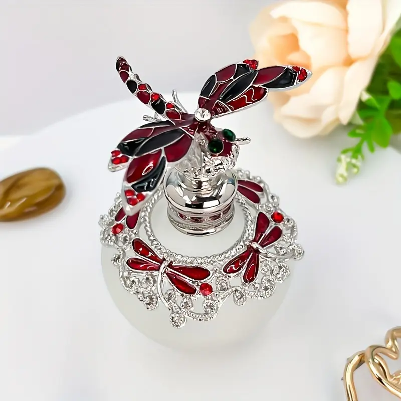 Eco-Friendly Glass-Zinc Alloy Home Decor Perfume Dispensing Bottle - Colorful Dragonfly Painted Arabian Middle Eastern Essential Oil Container for Wedding Celebrations