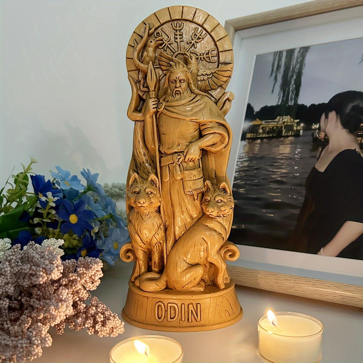 Odin Norse God Resin Statue - Viking Altar Mythology Wood Carving Style, Versatile Indoor/Outdoor Home Decor