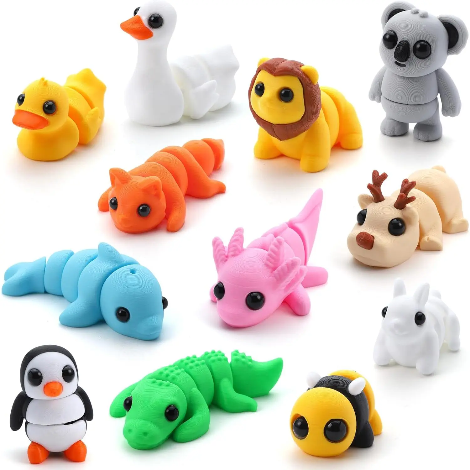 12 Pcs 3D Printed Animals Set, Mini Animals 3D Printed Toys - Cute Articulated Flexible Figurines Fidget Toys for Party Favors Birthday Gifts Desk Pets Office Home Decorfidget toys