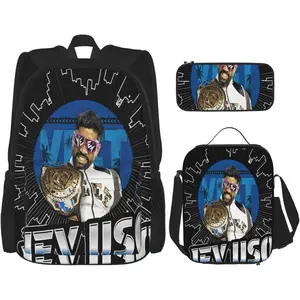 Jey USO Wrestler Backpack 3 Pieces Set With Lunch Bag And Pencil Case Combination for Work/Sport/Picnic Classic Laptop Backpack Travel Daypack Stationery Bag