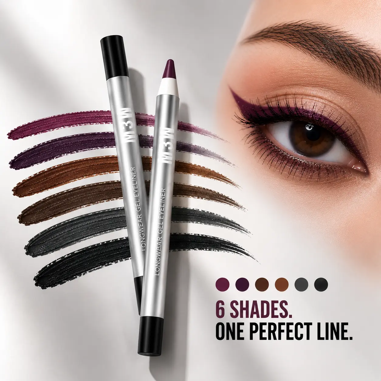 24HR Waterproof Eyeliner Pencil with Built-In Sharpener, Smudge-Proof Creamy-Smooth Long-Lasting Vegan-Safe Eye Liner, Easy-to-Apply Makeup for Daily Wear & Party Looks