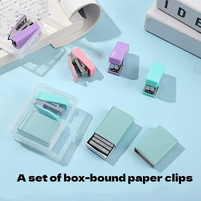 One set of color mini stapler kit, 10-number staples, efficient and lightweight, fresh and creative metal binding, school office supplies
