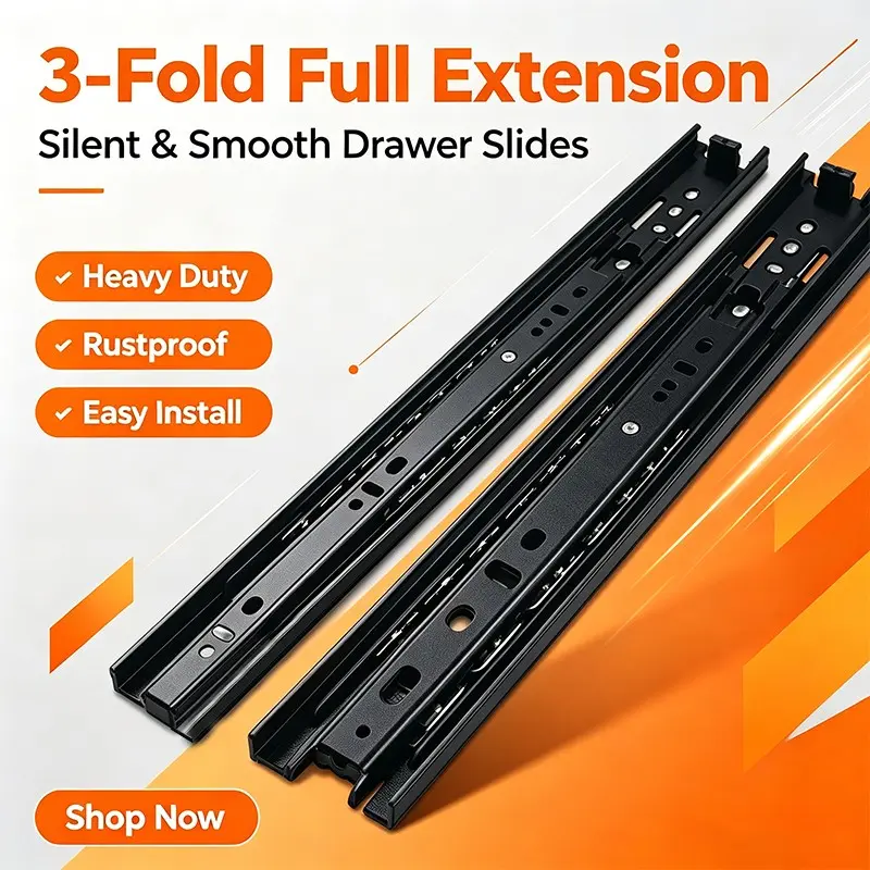 4pcs Silent Drawer Slides, Slow Close Design, Metal, 10/12/14/16 Inch, for Cabinets, Dressers, Office Desks, DIY Essential