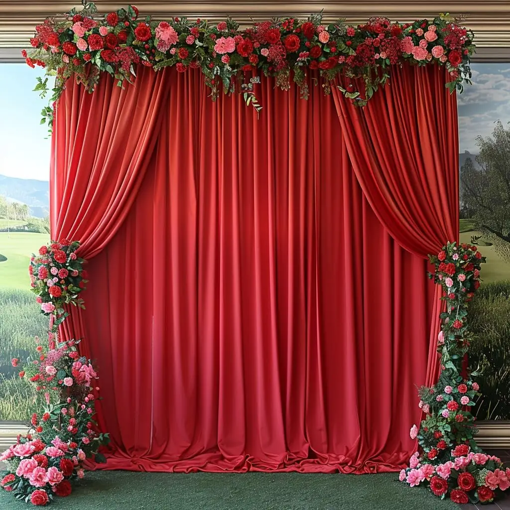Modern Polyester Wrinkle-Free Red Backdrop Curtain Banners - 20x12ft & 5x10ft, 4 Panels Soft Fabric Drapes for Wedding & Birthday Party Decor, Photography Background, Window Use