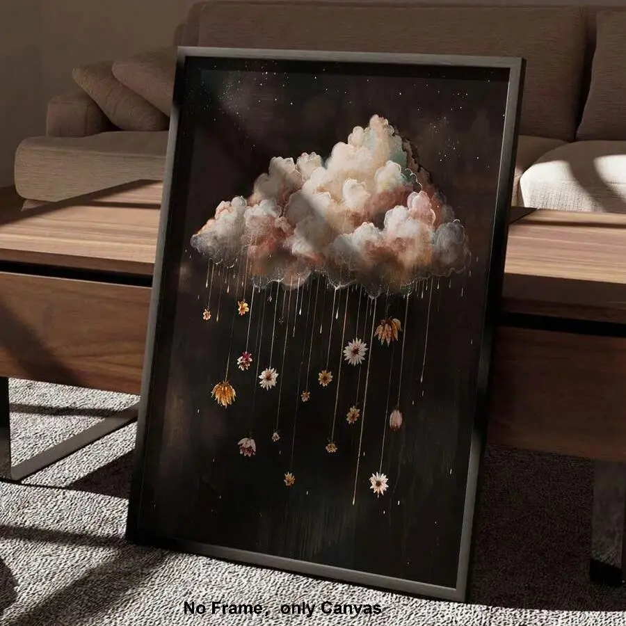 Vintage Flower & Cloud Pattern Unframed Painting, 1 Count Modern Boho Botanical Wall Art Canvas Printing Wall Prints without Frame, Wall Decor for Home Living Room Bedroom Office, Ornaments, Artwork