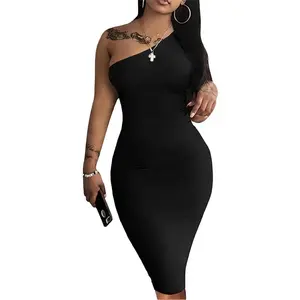 Goddess wardrobe Ulovmi Women's Sexy One Shoulder Bodycon Dress Sexy Elegant Holiday Party Midi CLUP Pencil Dresses