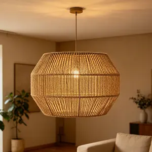 Large Rope Pendant Light Shade, Bohemian Farmhouse Style, Handmade Paper Rope Lantern, Hollow Out Design, Living Room/dining Room Decor, Home Lighting