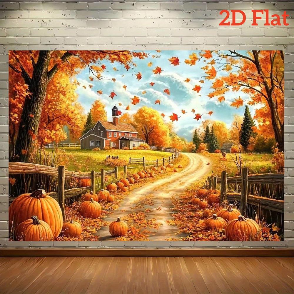 1pc Rustic Autumn Forest & Farmhouse Party Backdrop - Vibrant 2D Flat Photography Background Cloth for Weddings, Birthdays, Anniversaries - Durable Polyester, No Power Needed, Event Decoration |