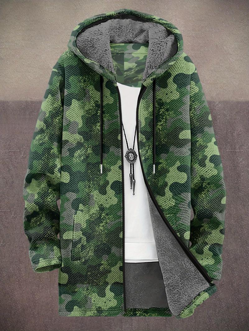 Brand Bdhjydb 's Camo Jacket with Fleece - Heavy-Duty Double-Layer Coat, Relaxed Fit Camouflage Outerwear for Outdoor, Casual & Party Wear, PLUS SIZE, Fleece Jacket With Hood, Padded Jacket With Hood, Casual Fleece Jacket, Heavyweight Fleece Jacket, Long