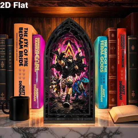 2D Flat, Dungeon Crawler Carl Book Nook, Carl Donut and Mongo Decoration, Princess Donut Book Insert, Book Nook Decor, Book Lover Gift, Shelf Decor, Creative Home Decor, Figurine, Decorative Ornaments, Decorative Figurines, Decorative Piece