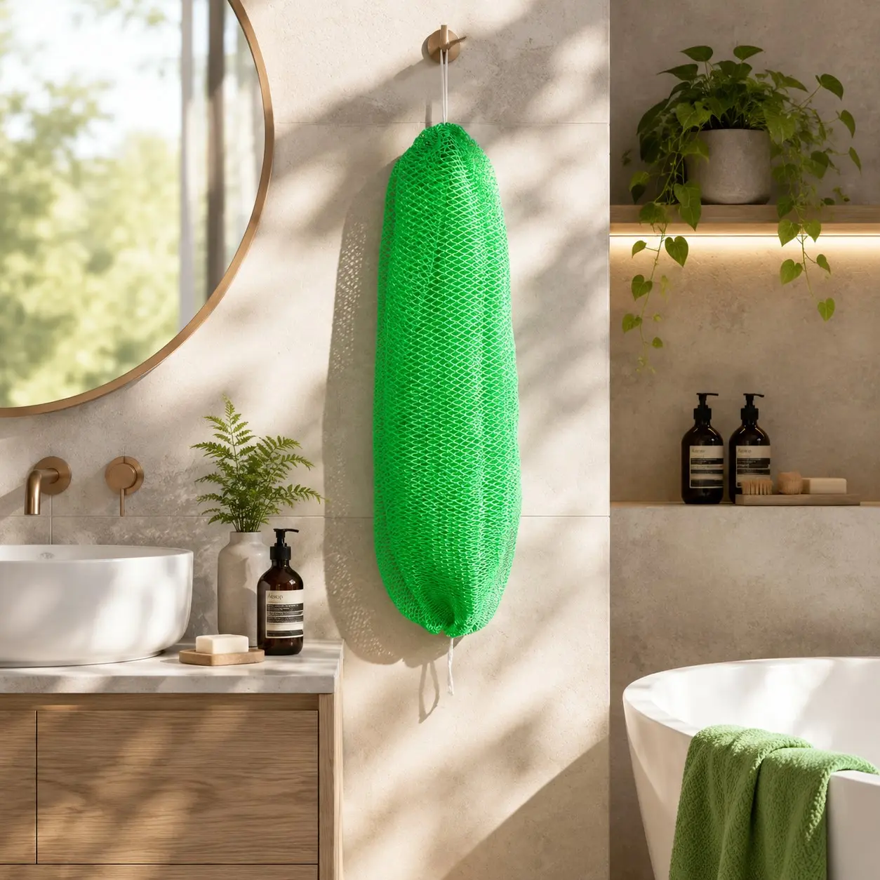 Body Exfoliating Sponge Bath Towel, Long Loofah Shower Cloth, Deep Cleaning Face Wash Towel, Quick Dry Mesh Towel, Unisex Adult Use