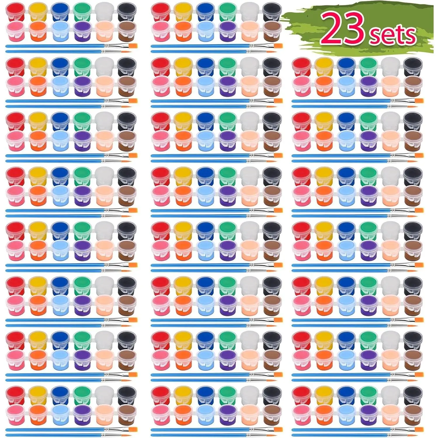 322PCS Washable Acrylic Paint for Kids Arts and Crafts, 23 Gouache Watercolor Paint Combination Sets of 12 Colors for Party Classroom Painting Supplies,23 Flat and 23 Pointed Brushes