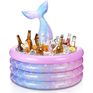 Bencailor Mermaid Party Decorations Mermaid Tail Inflatable Cooler Blow up Drink Cooler Floating Ice Chest Tail Pool Drink Holder for Holiday Birthday Party Decorations(Pink,14 x 29.5'')