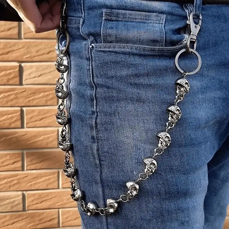 Gothic Punk Skull Chain Metal Jean Pants Chain - Heavy Hip Hop Pocket Keyring, Anti-Theft Keychain for Men Bikers, Cool Fashion Costume Jewelry Gift