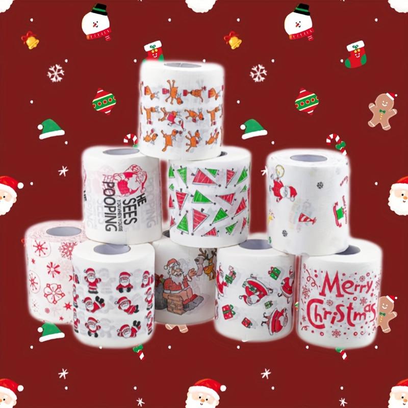 Christmas Holiday Printed Napkins Roll, Cartoon Santa Tree Gift Prints, Festive Kitchen Paper Towels, Christmas Party Supplies