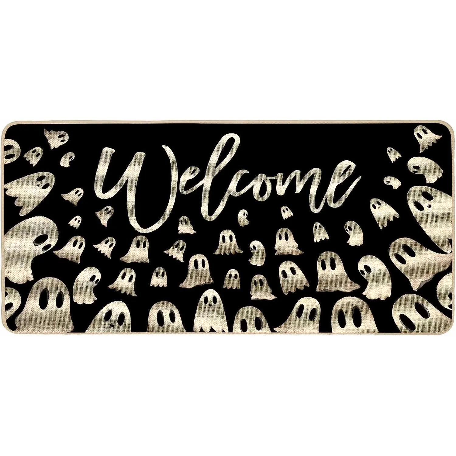 Halloween  Welcome Doormat Outdoor Outside,Funny Halloween Boo Cute  Black Large Door Mat Non Slip Rubber Floor Mat for Indoor Front Door Entrance Decor 17x36 Inch