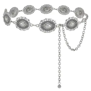 JASGOOD Western Oval Concho Belt for Women Cowgirl Metal Waist Chain for Dress Pants