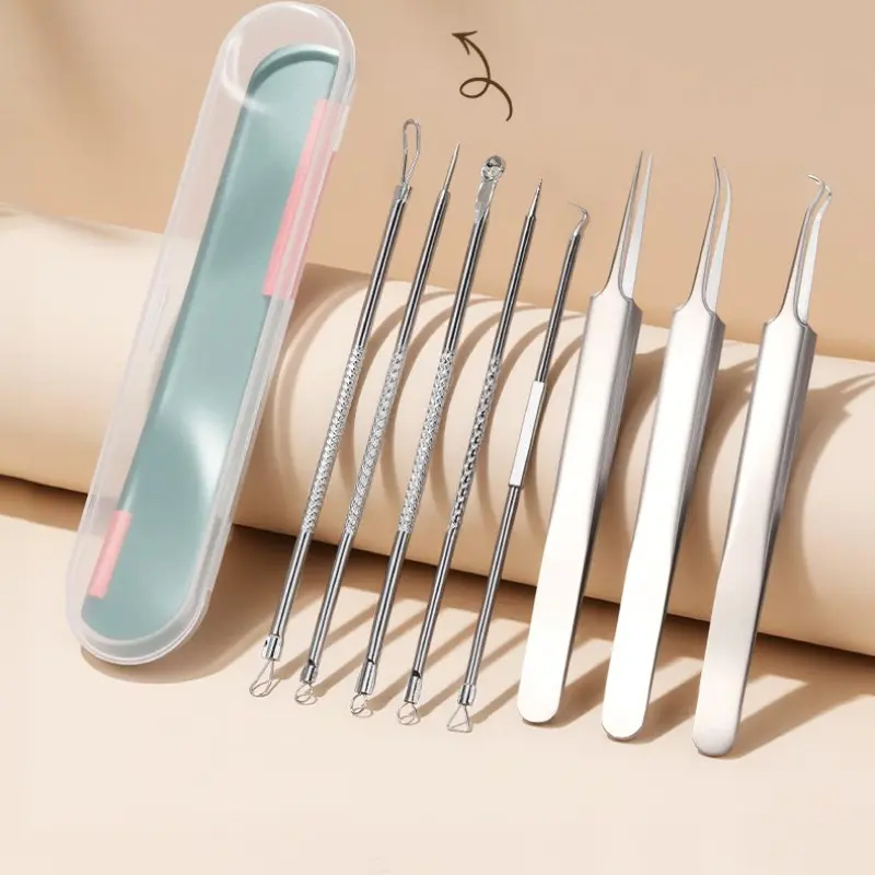 Professional Head Clearing Needle Set, 8 Pieces, Precision Deep Cleaning for Acne and Pores, Stainless Steel, Model E90