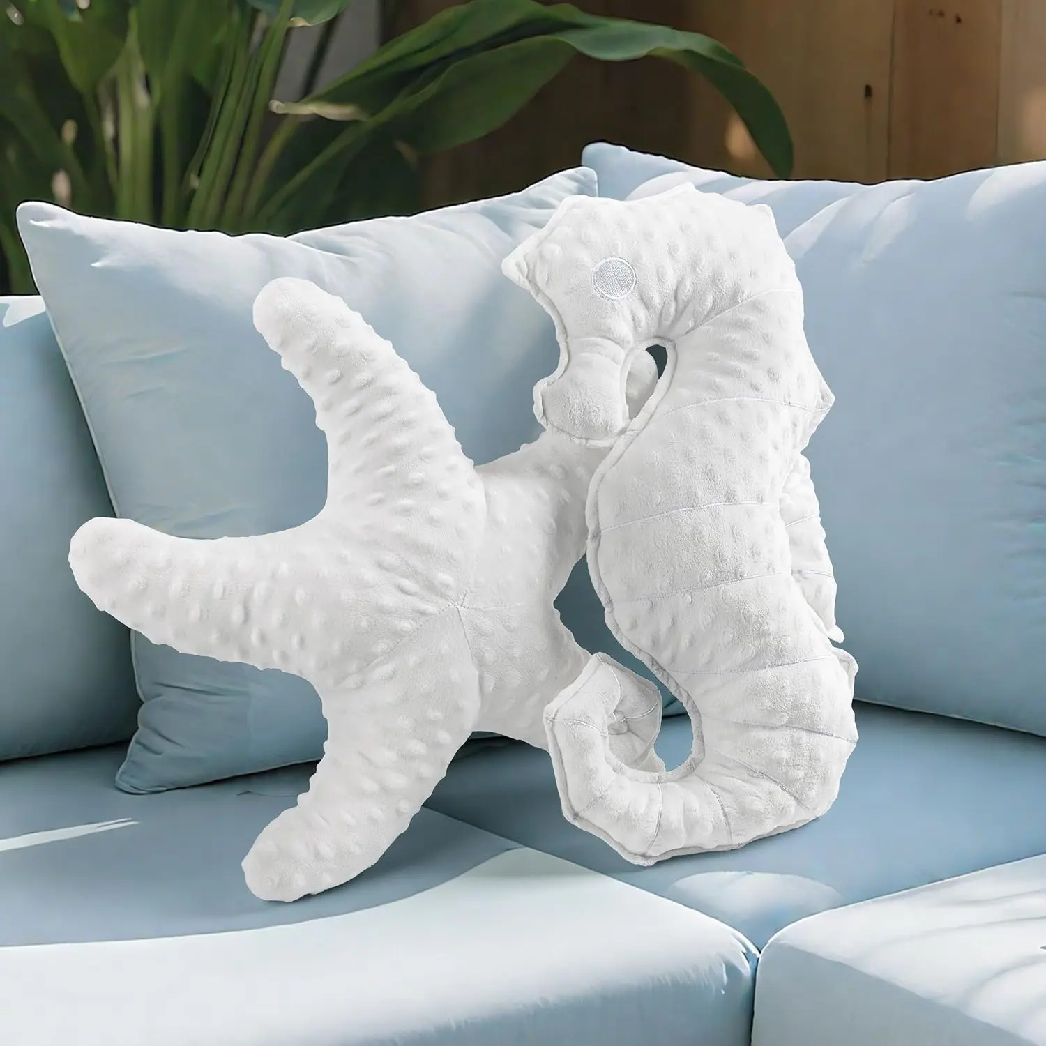 Coastal Starfish Seahorse Throw Pillow Set of 2, Nautical Beach Ocean Themed Soft Minky Decorative Accent Pillows for Couch Sofa Bed Living Room Bedroom Nursery, White(Gift)