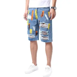 Colorful Graffiti Paint Splatter Ripped Denim Shorts With Deep Pockets For Men Teens Young Adults Summer Streetwear Music Festivals Concerts Beach Vacation Casual Hip Hop Distressed Straight Leg Men's Pants