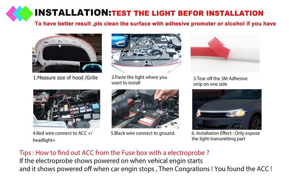 Bright Led Hood Light Strip Exterior Car Led Strip Light Waterproof Flexible DRL Dynamic Scan Start Up Hoodbeam Kit Daytime Running Lights for Car,Truck,SUV,12V 59inch,Red,1 Set