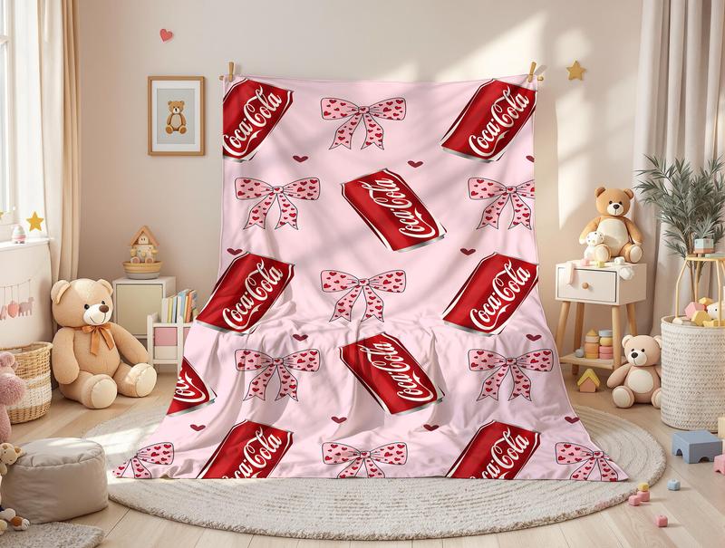 Bebida Coca-Cola Blanket with Bow Multipurpose Soft Office cozy soft fluffy personalized flannel blanket decorative giftable reversible fluffy Gift