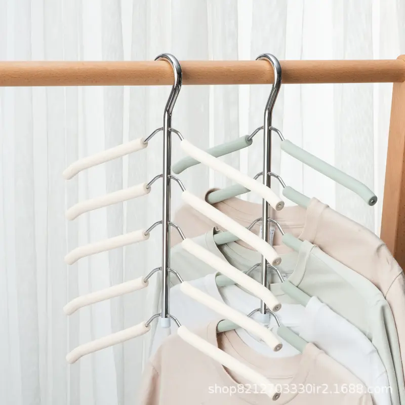 Multifunctional Space-Saving Hanger, Non-Slip Non-Marking Home Organizer for Storing Multiple Layers of T-Shirts and Shirts Hanging, Organizer Storage, Five-Layer