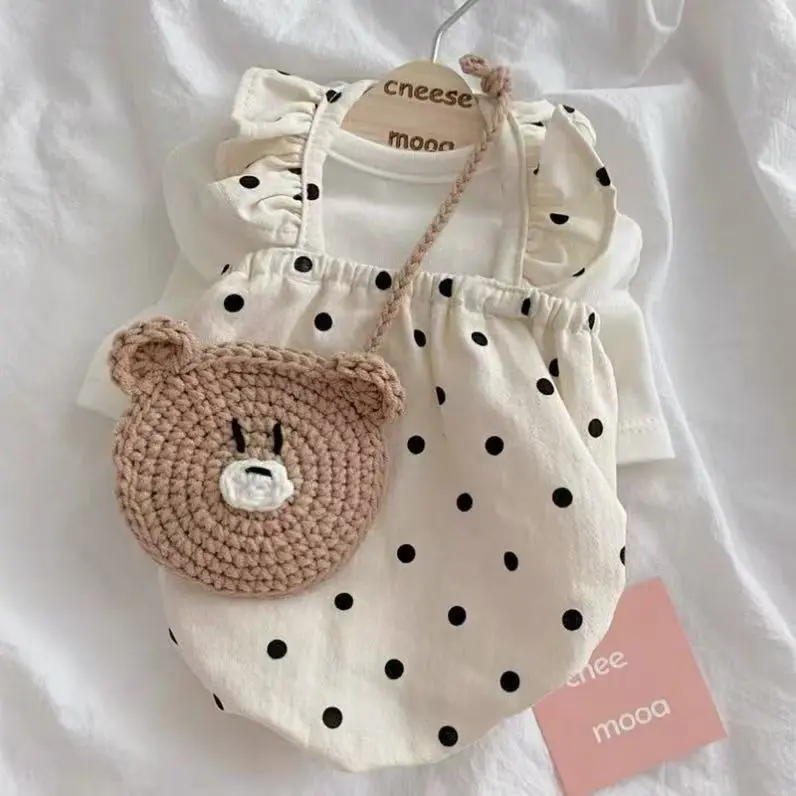 Adorable Polka-Dotted Bunny Dress Vest Set with Lace Skirt - Cozy Acrylic Pet Outfit for /Medium Rabbits & Kittens, Ideal for Parties, Travel & Walks, Rabbit Accessories