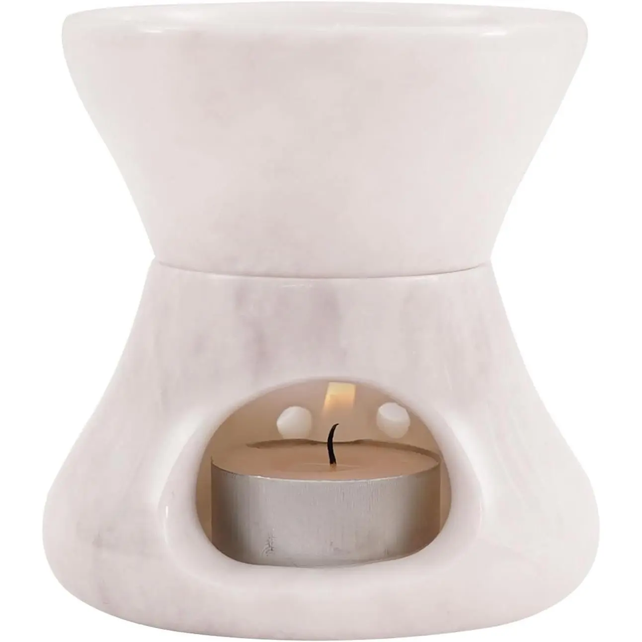 Marble Butter Warmer with 2 Pieces Tealight Candles Handmade White 4 Inches Stone Butter Warmers for Seafood, Chocolate or Cheese, 3.4 Oz Fondue Pot for Melted Butter