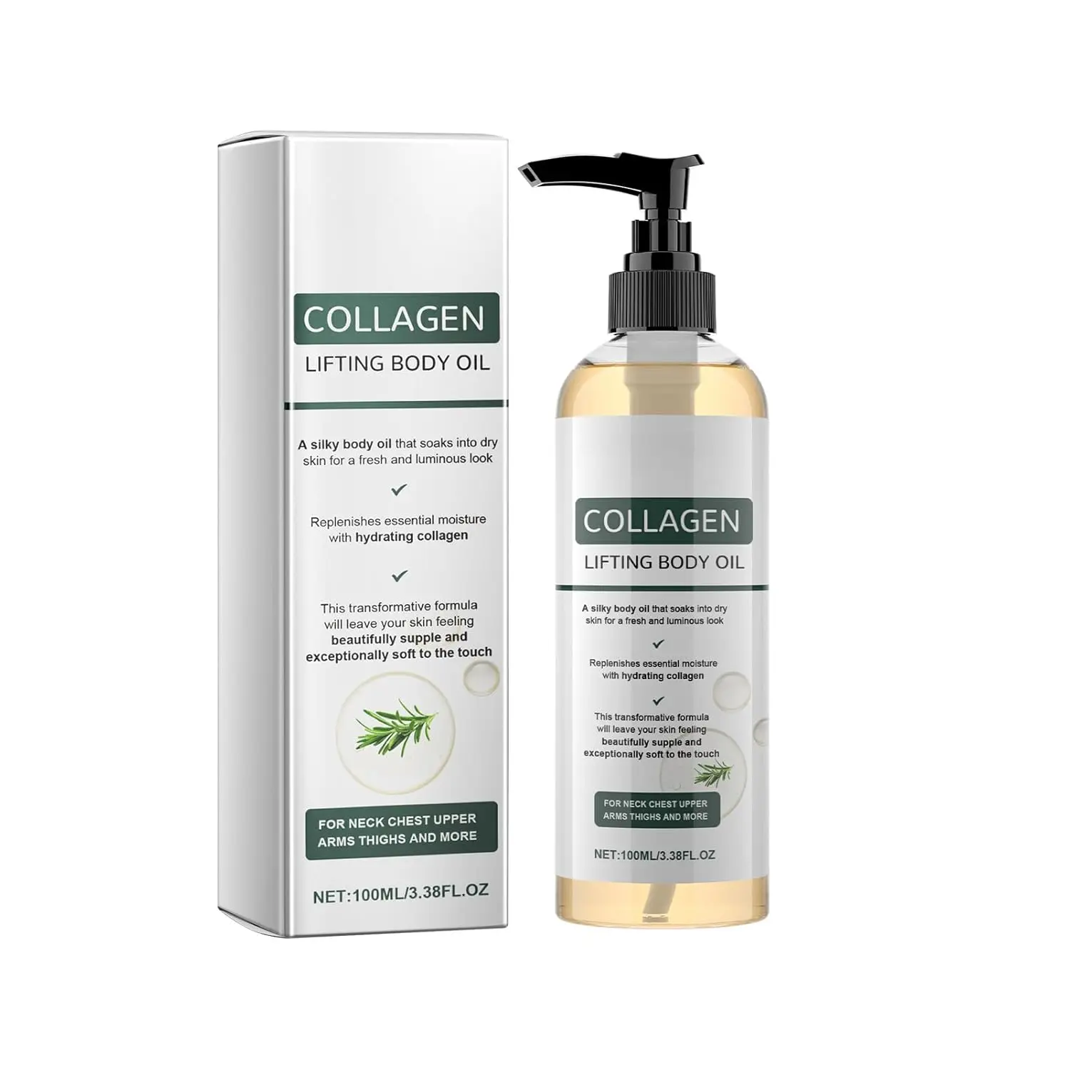 Collagen Body Oil for Firming and Tightening, Hydrating Skin Softening Moisturizer with Vitamin C for All Skin Types, Body Care, Moisturizing, Evening, Brightening, Botanicals, Full Body