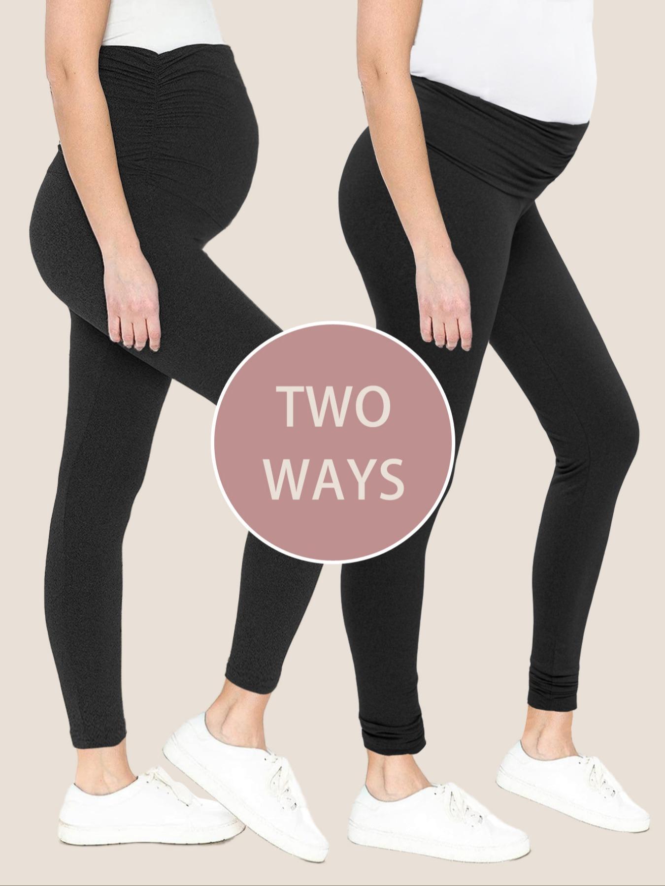 Maternity Solid Color Ruched High Waist Maternity Leggings, Casual Comfy Breathable Skinny Pants for Pregnancy & Postpartum, Prenatal Maternity Clothing, Maternity Bottoms for Fall & Winter, Maternity Clothing