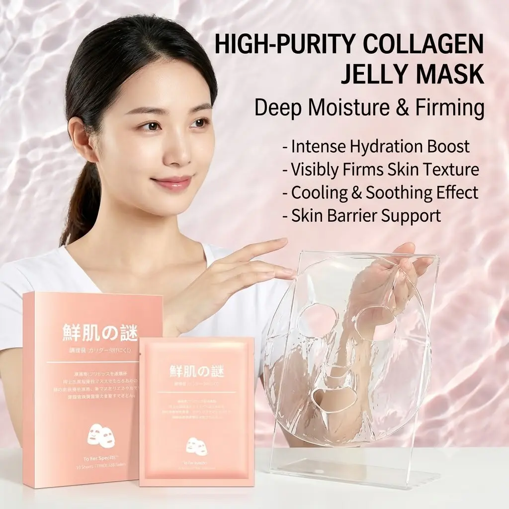 Japanese Collagen Crystal Jelly Face Mask, 5 Sheets (30ml/pack), Deep Hydration & Moisture Barrier Repair Sheet Mask for Dry, Sensitive Skin