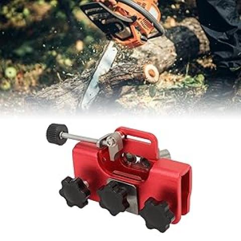 3 Burrs Chainsaw Sharpener Hand Crank Kit 30 Degree Manual Chainsaw Sharpening Jig with Two Fixed Sharpening Holes, Aluminum, Red, No Assembly Required
