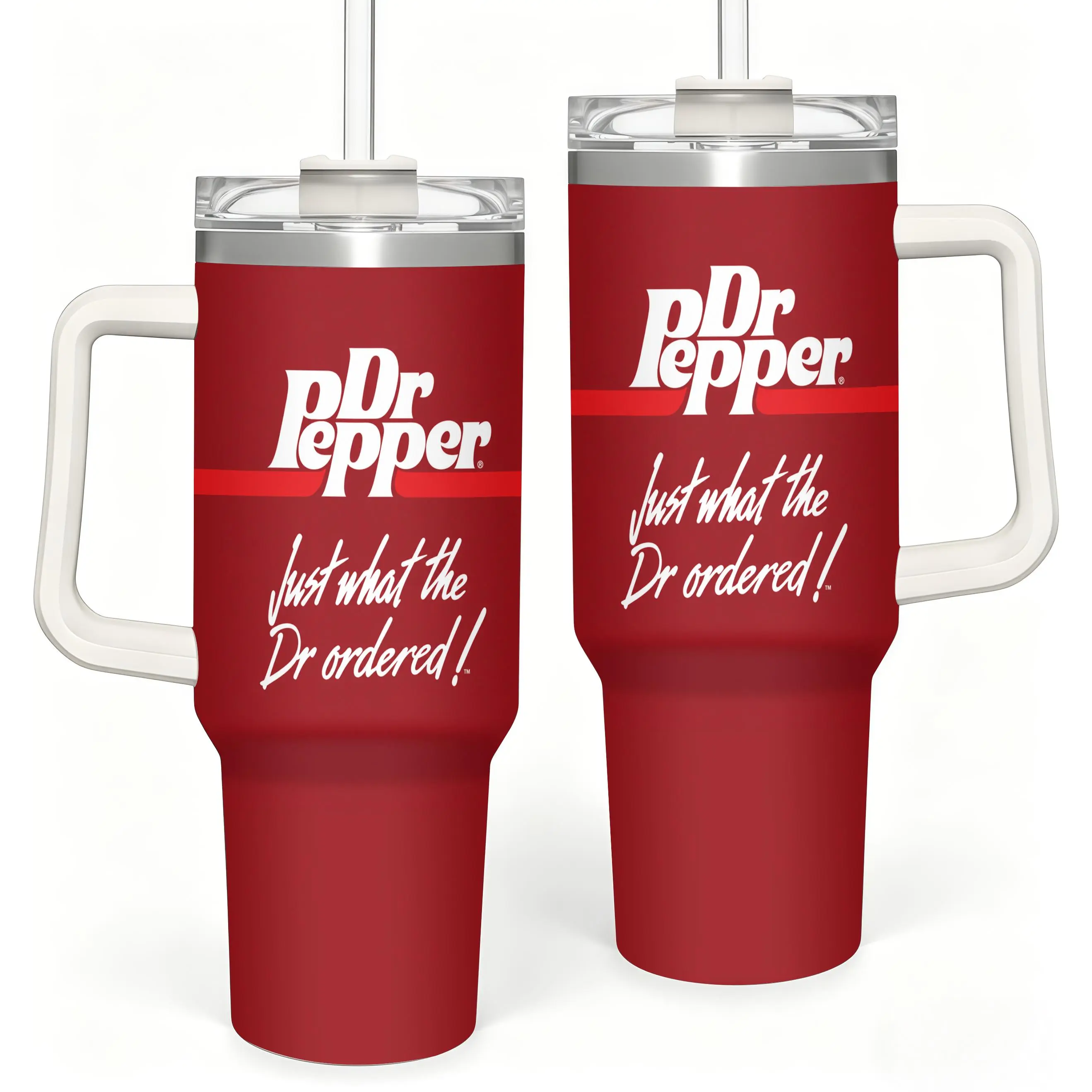 Vintage Dr Pepper 40oz Tumbler, Dark Red Pop Culture Travel Mug, Just What the Dr Pepper Cup, College Dorm Essentials, Gift for Bestie, 40oz Stainless Steel Car Tumbler with Handle