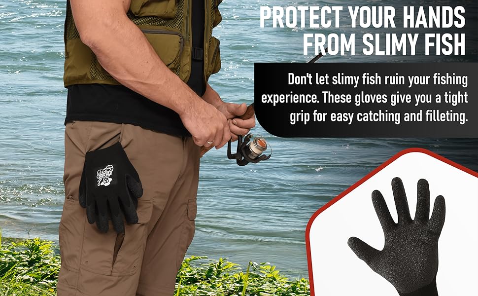 AGS Fish Handling/Cleaning Gloves Textured Grip Palm Soft Lining Fillet Gloves – One Size Fits Most L to XL