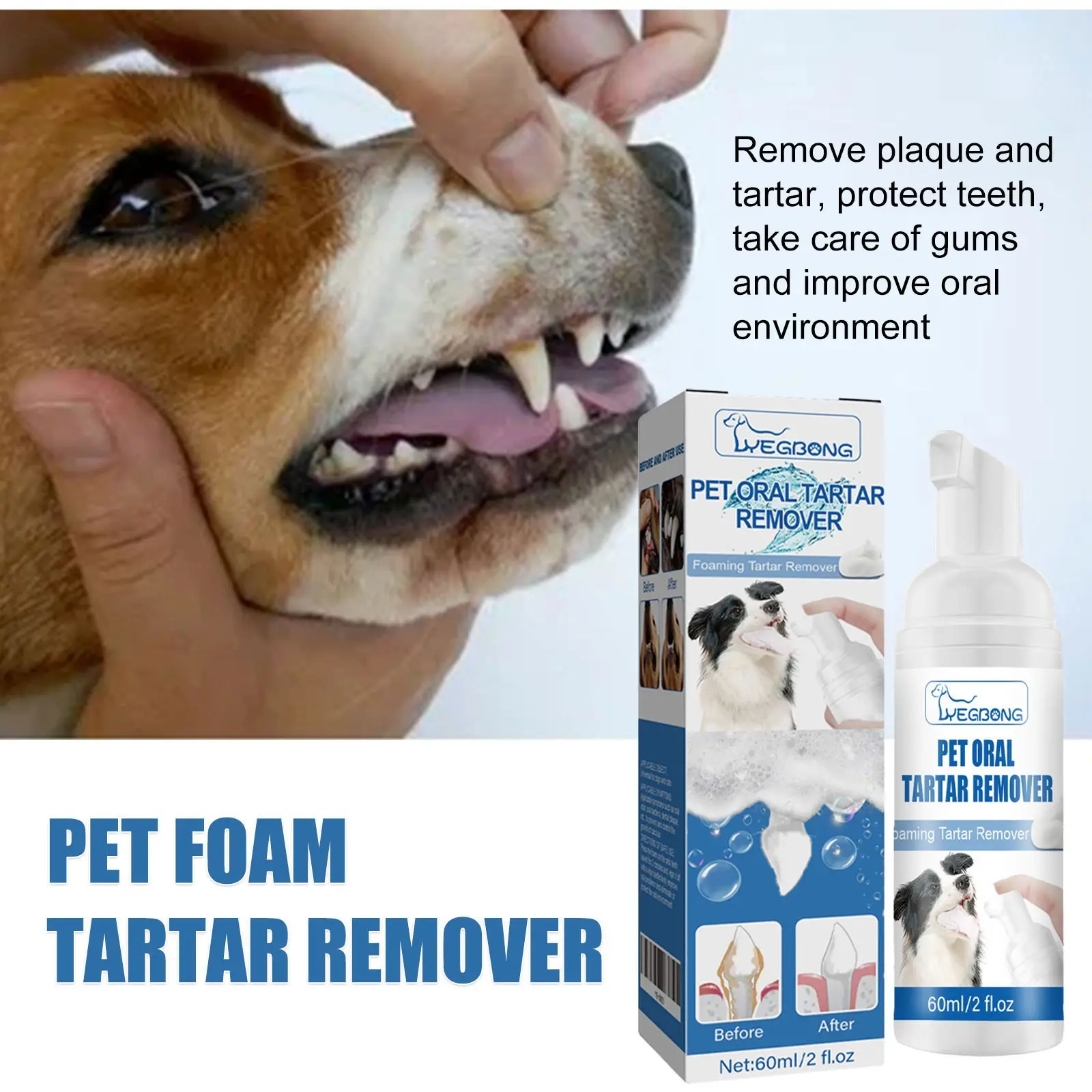 Yegbong Pet Oral Care Foam Supplies, Gentle Tooth Cleaning Foam, Removes Stains and Yellowing, Effective Dental Cleaner, Safe for Pets