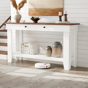 Rustic Brown Farmhouse Console Table with 2 Storage Drawers, Sturdy Wooden Entryway Sofa Table with Versatile Storage, Decor Accent Furniture for Living Room Foyer