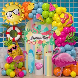 126 Piece Hawaii Theme Foil Balloons Set, Pineapple Firebird Outdoor Party Arch Decor, Birthday Party, Themed Party
