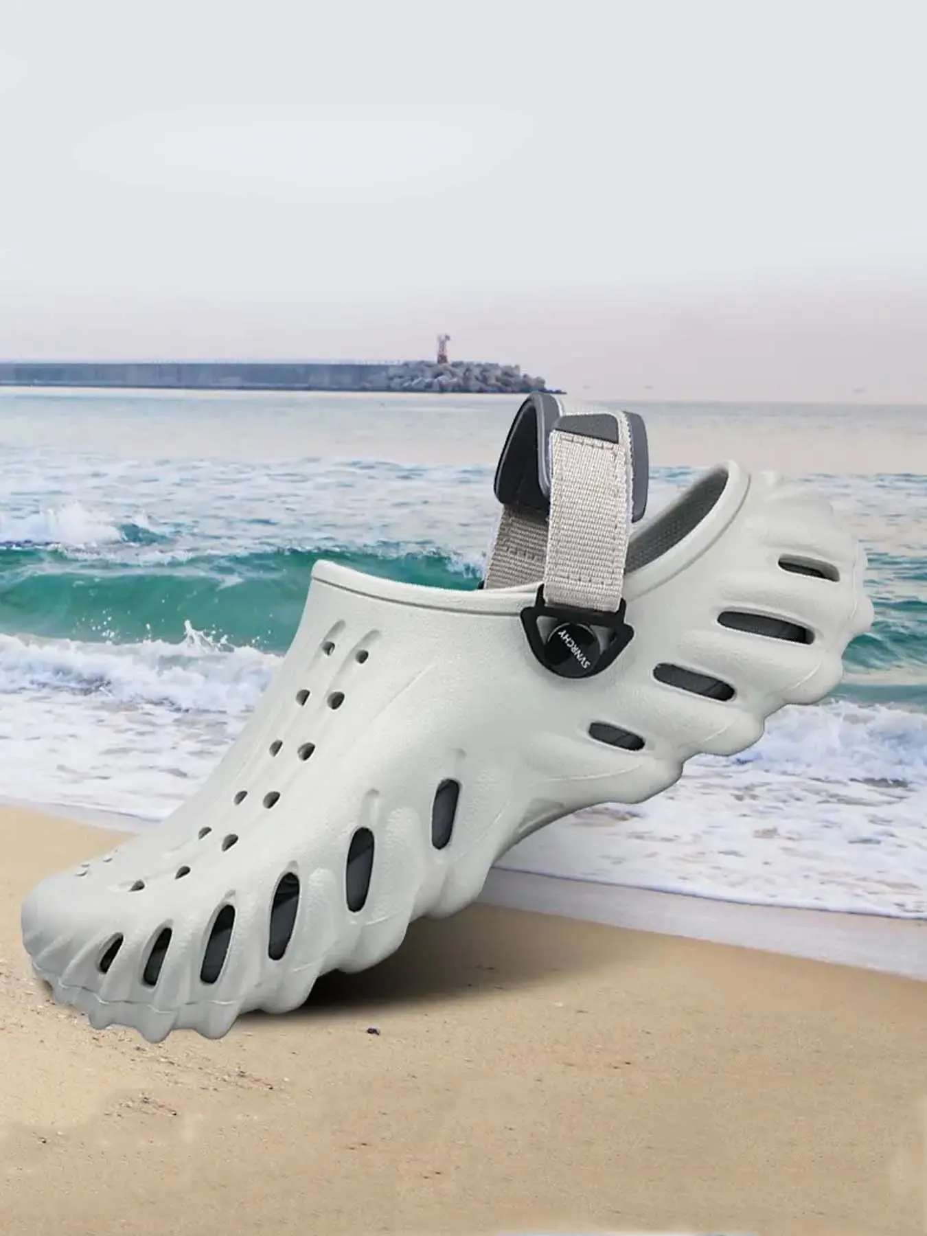 Men's Summer Thick Sole Breathable Soft Toe Sandals, Home Anti-Slip Durable Wooden Clogs, Eva Flat Shock Absorbing Insole, Slipper