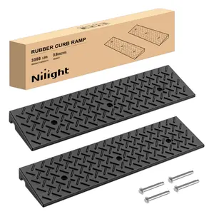 Nilight 2Inch Rise Curb Ramps, Heavy Duty Rubber Driveway Threshold Shed Ramp for Sidewalk Cars Lawn Mower Wheelchairs Motorcycles, 3300lbs Load Capacity (Pair)